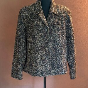 Chic Women's Tweed Blazer - Black and Brown